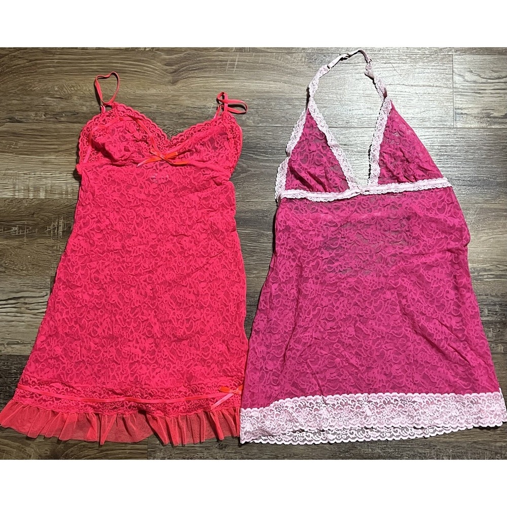 Victoria's Secret The Lacie Women's Large Pink Lace Mesh Slip Bundle Of 2 Pink